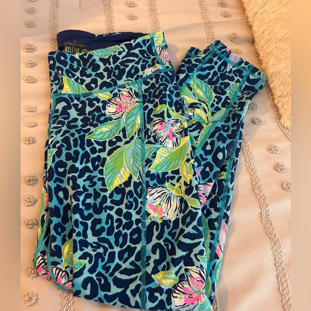 Lilly Pulitzer Lulextic Green Leopard Print Floral Print Leggings Size Medium